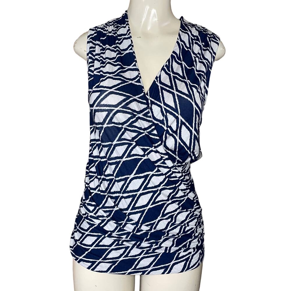 41 Hawthorn Montgomery Cross Front Knit Tank Top Blue White Diamond SZ Medium